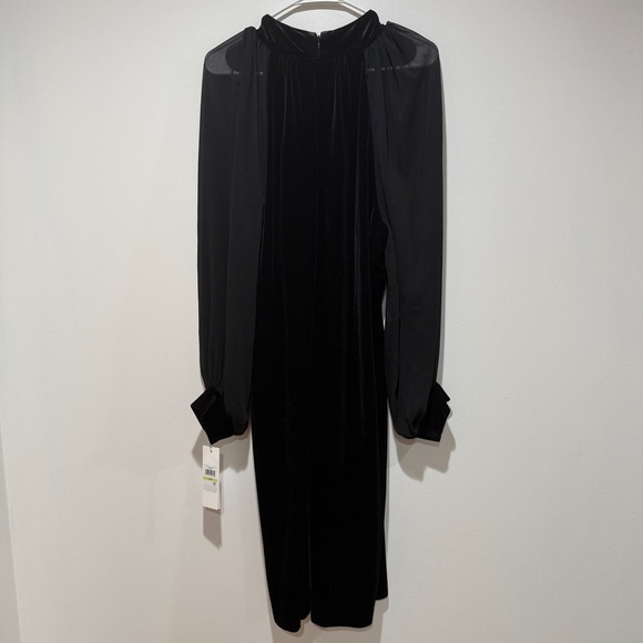 New Calvin Klein Velour Velvet Black Puff Sleeve Knee Dress 18W Whimsygoth Holid - Picture 10 of 11